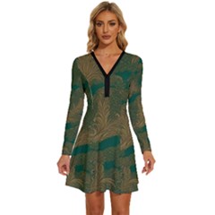 Long Sleeve Deep V Mini Dress  