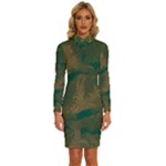 Seamless Pattern Pattern Leaves Long Sleeve Shirt Collar Bodycon Dress