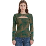 Seamless Pattern Pattern Leaves Women s Cut Out Long Sleeve T-Shirt