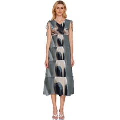 V-Neck Drawstring Shoulder Sleeveless Maxi Dress 