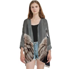 Open Front 3/4 Sleeve Batwing Chiffon Cardigan Kimono 