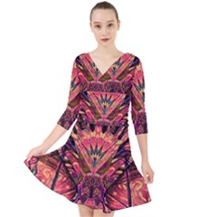 Quarter Sleeve Front Wrap Dress 