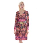 Trippy Garland Long Sleeve Velvet Front Wrap Dress