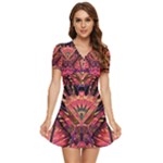 Trippy Garland V-Neck High Waist Chiffon Mini Dress