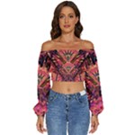 Trippy Garland Long Sleeve Crinkled Weave Crop Top