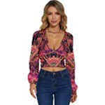 Trippy Garland Long Sleeve Deep-V Velour Top