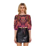 Trippy Garland Mid Sleeve Drawstring Hem Top