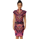 Trippy Garland Vintage Frill Sleeve V-Neck Bodycon Dress