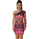 Trippy Garland Long Sleeve One Shoulder Mini Dress