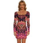 Trippy Garland Long Sleeve Square Neck Bodycon Velvet Dress