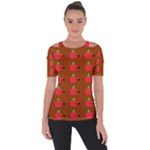 Apple Arrow Pattern Design Drawing Shoulder Cut Out Short Sleeve Top