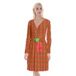 Apple Arrow Pattern Design Drawing Long Sleeve Velvet Front Wrap Dress