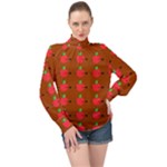 Apple Arrow Pattern Design Drawing High Neck Long Sleeve Chiffon Top