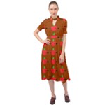 Apple Arrow Pattern Design Drawing Keyhole Neckline Chiffon Dress