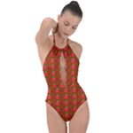 Apple Arrow Pattern Design Drawing Plunge Cut Halter Swimsuit