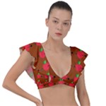 Apple Arrow Pattern Design Drawing Plunge Frill Sleeve Bikini Top