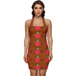 Apple Arrow Pattern Design Drawing Sleeveless Wide Square Neckline Ruched Bodycon Dress