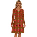 Apple Arrow Pattern Design Drawing Long Sleeve Dress With Pocket