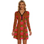 Apple Arrow Pattern Design Drawing Long Sleeve Deep V Mini Dress 