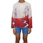 Trees Forest Path Kids  Long Sleeve Swimwear