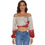 Trees Forest Path Long Sleeve Crinkled Weave Crop Top