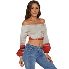 Long Sleeve Crinkled Weave Crop Top 