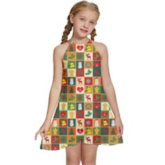 Kids  Halter Collar Waist Tie Chiffon Dress 