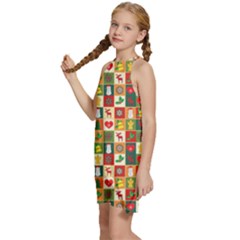 Kids  Halter Collar Waist Tie Chiffon Dress 