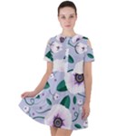 Flowers Petals Blossom Flora Short Sleeve Shoulder Cut Out Dress 