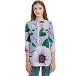 Flowers Petals Blossom Flora Women s Zip Front V-Neck 3/4 Sleeve Casual Top Pocket Shirt