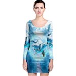 Dolphin Blue Sea Fantasy Long Sleeve Bodycon Dress