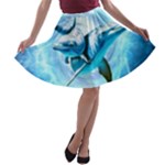 Dolphin Blue Sea Fantasy A-line Skater Skirt