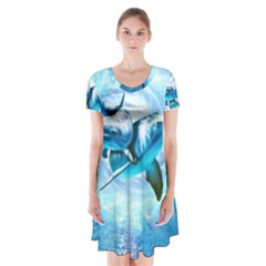 Dolphin Blue Sea Fantasy Short Sleeve V