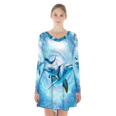 Dolphin Blue Sea Fantasy Long Sleeve Velvet V