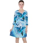 Dolphin Blue Sea Fantasy Quarter Sleeve Ruffle Waist Dress