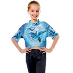 Dolphin Blue Sea Fantasy Kids Mock Neck T-Shirt