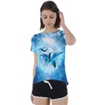 Dolphin Blue Sea Fantasy Short Sleeve Open Back T-Shirt