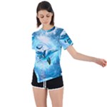 Dolphin Blue Sea Fantasy Asymmetrical Short Sleeve Sports T-Shirt