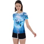 Dolphin Blue Sea Fantasy Back Circle Cutout Sports T-Shirt