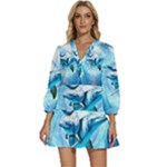 Dolphin Blue Sea Fantasy V-Neck Placket Mini Dress