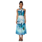 Dolphin Blue Sea Fantasy Sleeveless Cross Front Cocktail Midi Chiffon Dress