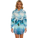 Dolphin Blue Sea Fantasy Womens Long Sleeve Shirt Dress