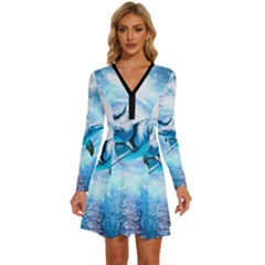 Long Sleeve Deep V Mini Dress  