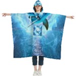 Dolphin Blue Sea Fantasy Women s Hooded Rain Ponchos