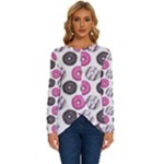 Pattern Seamless Design Decorative Long Sleeve Crew Neck Pullover Top