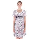 Sweet Kawaii Kitty Pattern (ai) Bk Short Sleeve V-neck Flare Dress