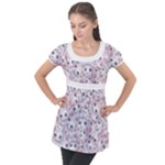 Sweet Kawaii Kitty Pattern (ai) Bk Puff Sleeve Tunic Top