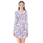 Sweet Kawaii Kitty Pattern (ai) Bk Long Sleeve V-neck Flare Dress