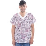 Sweet Kawaii Kitty Pattern (ai) Bk Men s V-Neck Scrub Top