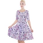 Sweet Kawaii Kitty Pattern (ai) Bk Quarter Sleeve A-Line Dress